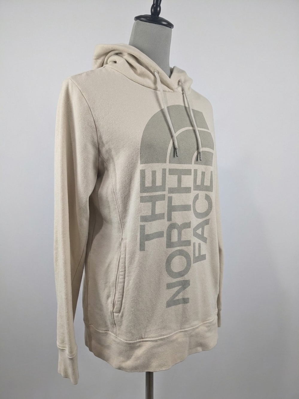 The North Face Beige Hooded Sweatshirt with Vertical Logo